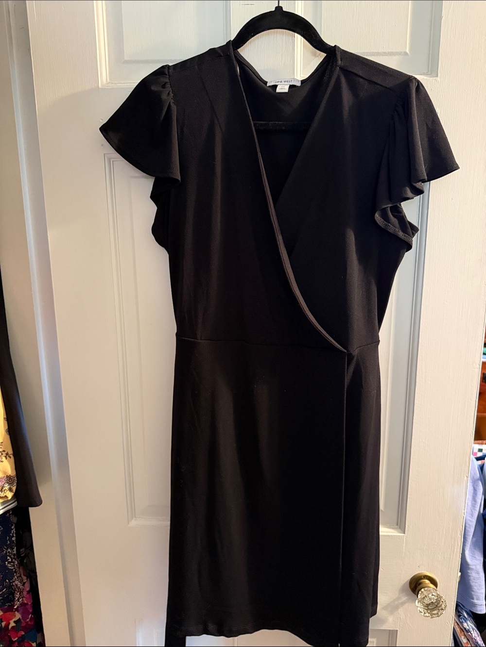 Nine West Black Wrap-Style Flutter Sleeve Dress
